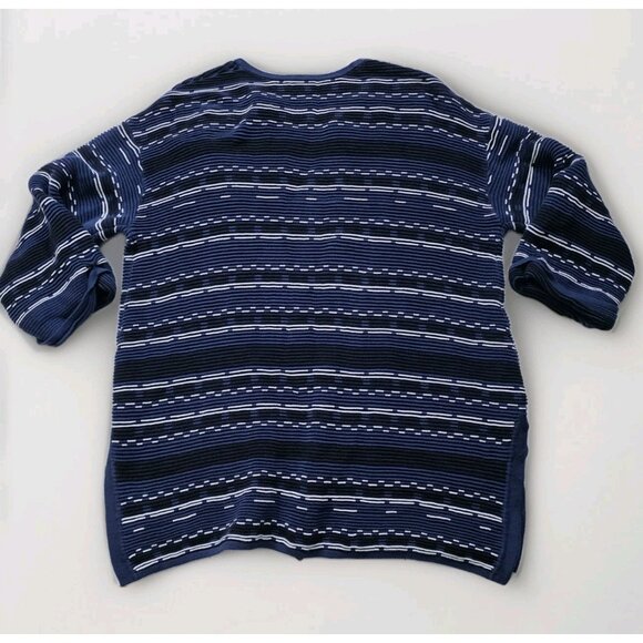 Marla Wynne Cardigan Women L Navy White 3/4 Sleeve Slouchy Mature Lagenlook Boho - Picture 14 of 16